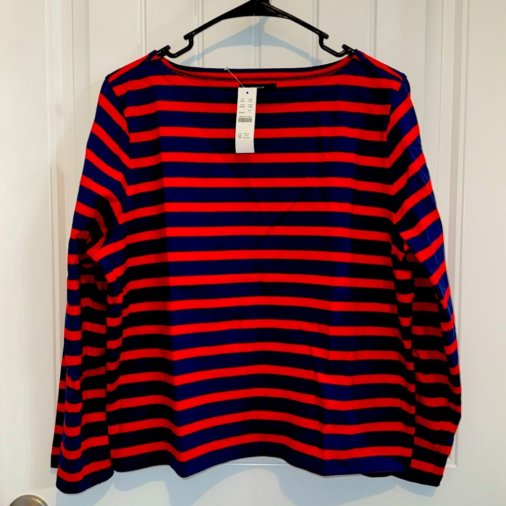 NWT J.Crew red and navy Boatneck Top